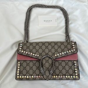Gucci GG Supreme Monogram Crystal Small Dionysus Shoulder Bag Pink